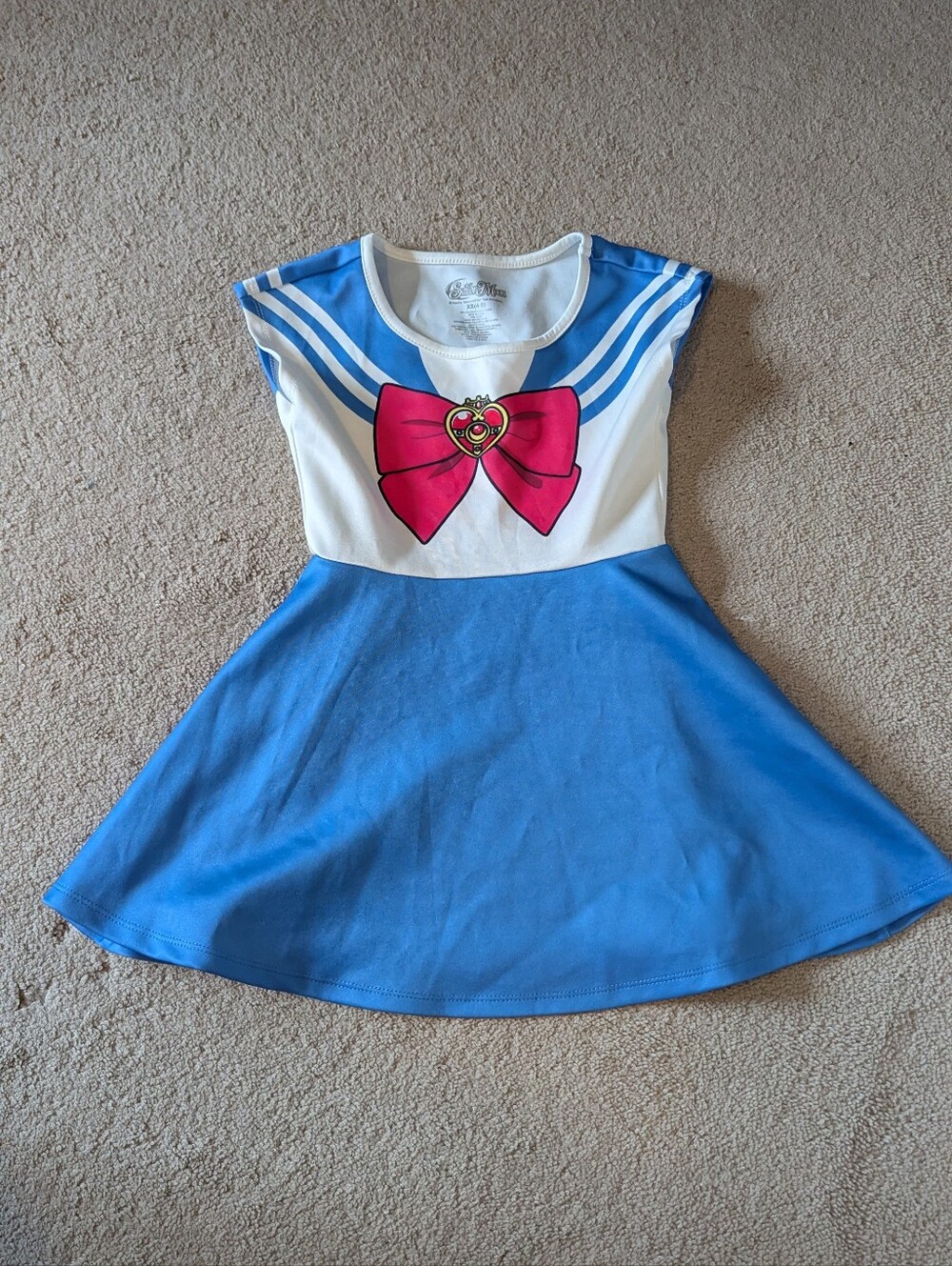Kids Sailor Moon Blue and White Costume Dress with Pink Bow